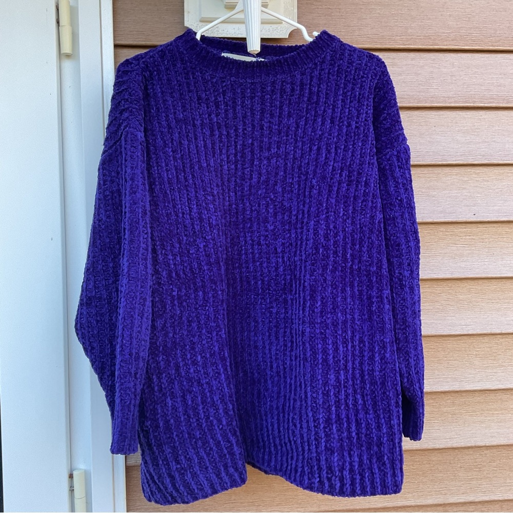 Assertif Blue Ribbed Crew Neck Sweater Dolman Sleeves Ladies Sz M (Fits Larger)